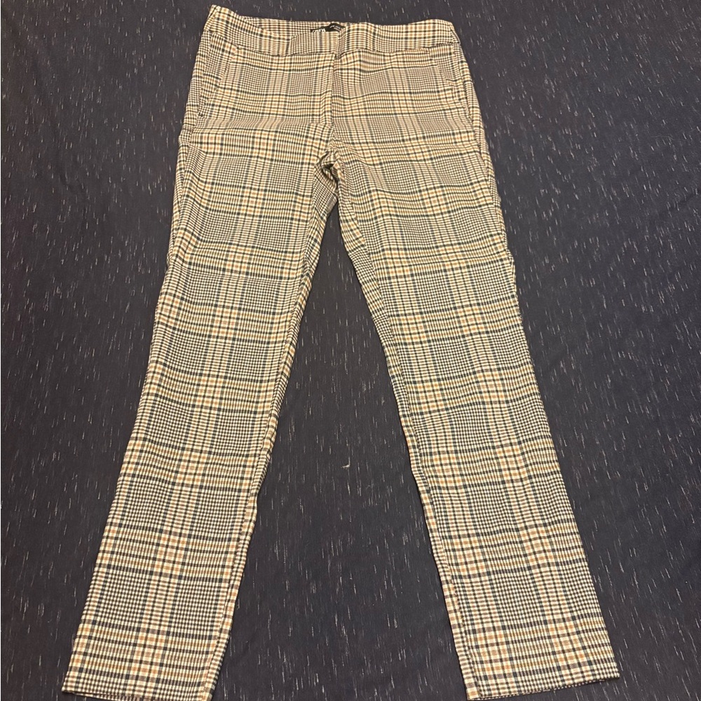 Zara Black, White & Tan Plaid Straight Trousers
